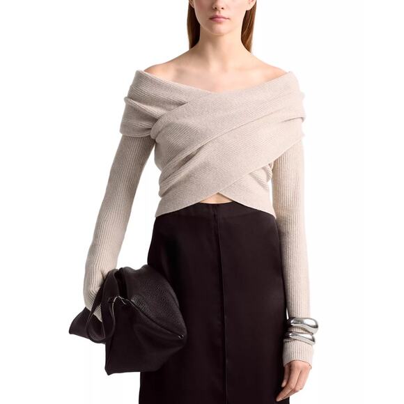 Altuzarra Sweaters - Altuzarra Women Ivory Wool Knit Mimi Off-the-Shoulder Front Cross Sweater Size M